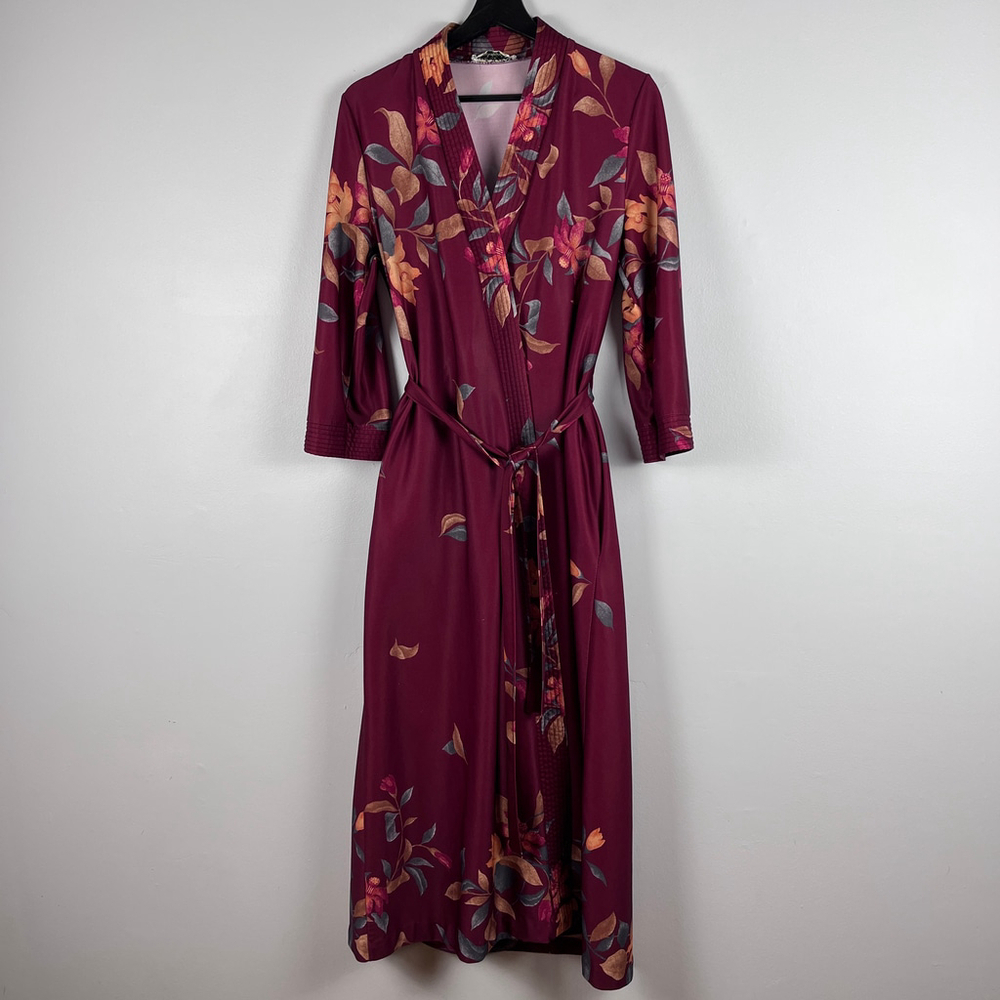 Vintage Heiress Judy Gail women robe burgundy floral size M